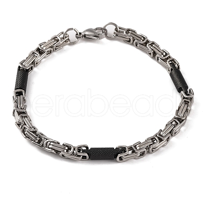 Tarnish Resistant PVD Vacuum Plating 201 Stainless Steel Column Byzantine Chain Bracelets BJEW-B078-66EBP-1