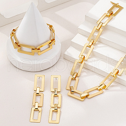 Rectangle Alloy Link Chain Necklaces & Bracelets & Stud Dangle Earrings Sets FS-WG74F2B-01-1
