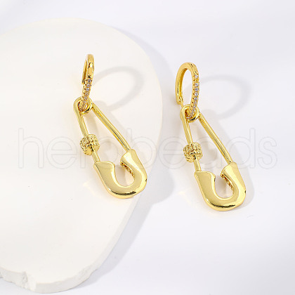Geometric Paperclip Brass Clear Cubic Zirconia Brooch Hoop Earrings WX6066-2-1