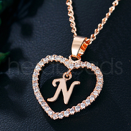 Alloy Crystal Rhinestone Heart with Initial Pendant Necklaces WGD4CFD-14-1
