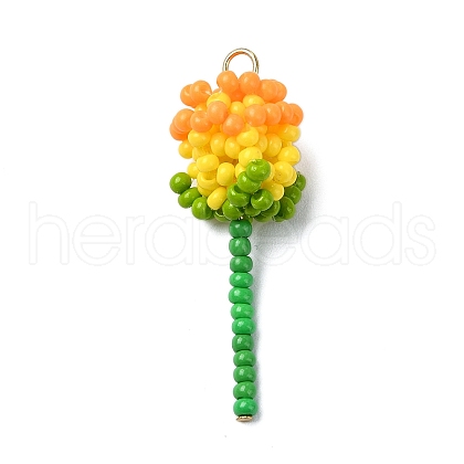 Glass Seed Beaded Rose Pendants PALLOY-MZ00461-02-1