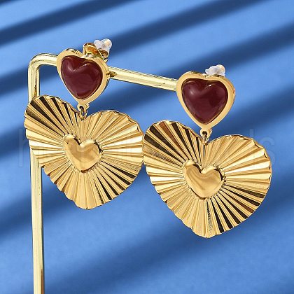 304 Stainless Steel Dangle Stud Earrings with Resin EJEW-V016-07G-1