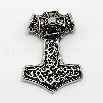 Retro Men's 304 Stainless Steel Big Thor's Hammer Pendants STAS-O044-87-1