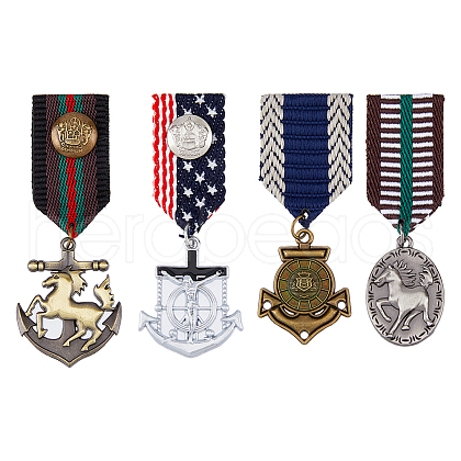 SUPERFINDINGS 4Pcs 4 Style Anchor & Horse & Shield Alloy Pendant Lapel Pins JEWB-FH0001-19-1