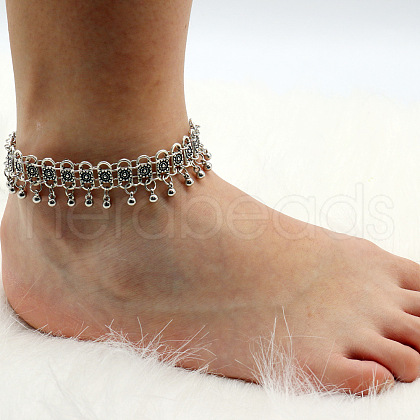 Ethnic Style Alloy Flower Round Ball Tassel Anklets for Women FS-WGC1E37-01-1
