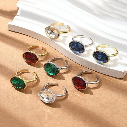 Mother's Day Rings Oval Brass Cuff Rings for Women RJEW-G337-06-1
