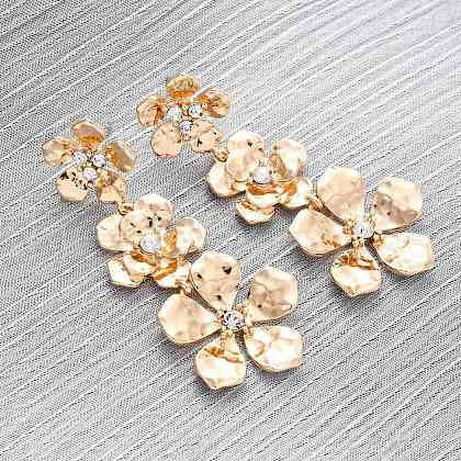 Flower Zinc Alloy Dangle Stud Earrings EJEW-Z107-02G-1