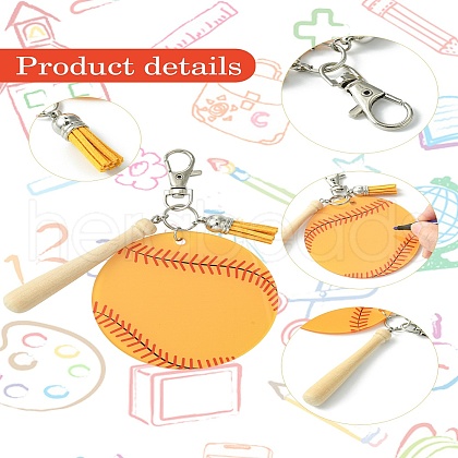 Baseball Acrylic & Wood Pendant Decorations HJEW-YW00012-02-1