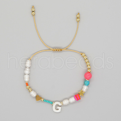 Bohemian Style Shell Letter Bead Braided Bead Bracelets for Women WG07C1E-07-1