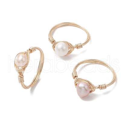 Mother's Day Jewellery Nuggets Natural Cultured Freshwater Pearl Finger Rings RJEW-JR00697-02-1