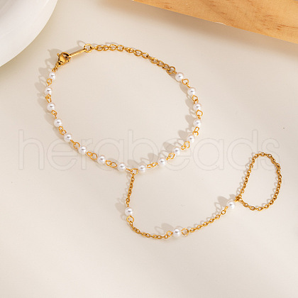 Stainless Steel Imitation Pearl Link Chain Finger Ring Bracelets for Women XO2335-2-1