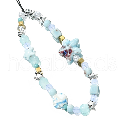Porcelain & Glass & Wood Mobile Straps HJEW-FZ00030-1