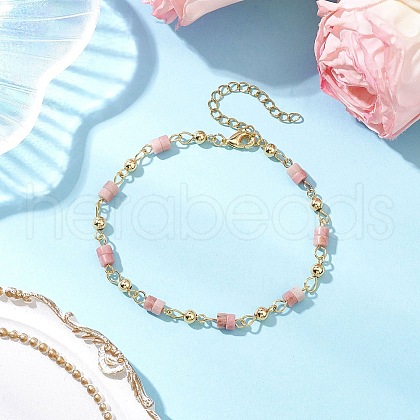 Brass Natural Rhodonite Link Bracelets for Women BJEW-JB11683-05-1