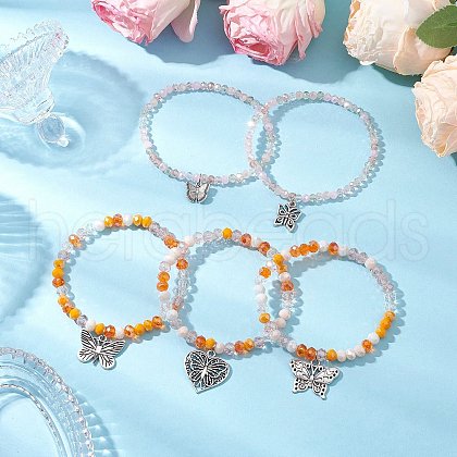 5Pcs Alloy Butterfly Charm Bracelets BJEW-JB11730-1