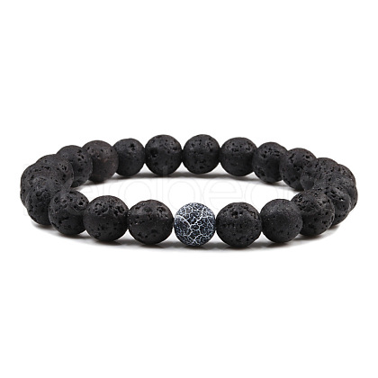 Simple Natural Lava Rock Round Beaded Stretch Bracelets CD8108-1-1