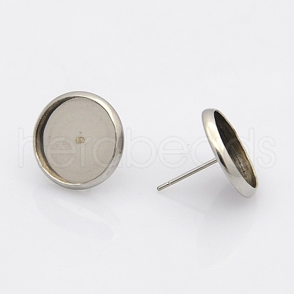 Tarnish Resistant 304 Stainless Steel Flat Round Stud Earring Settings STAS-N019-21-10mm-1