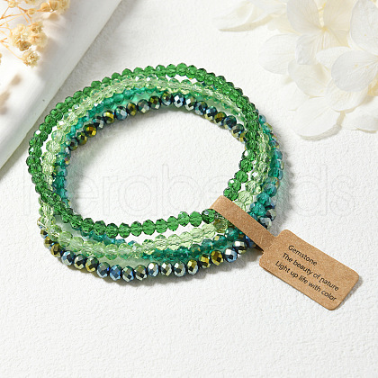 4Pcs Faceted Electroplated Glass Round Beaded Stretch Bracelet Set for Women WGB8DC2-05-1