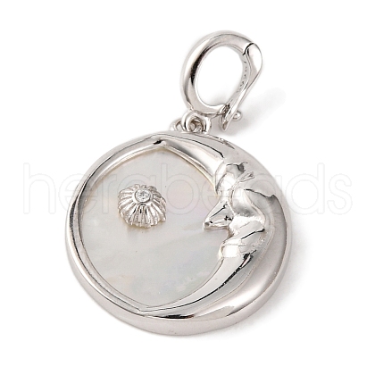 Rhodium Plated 925 Sterling Silver Pave Natural Shell Flat Round Pendants STER-C009-03P-1