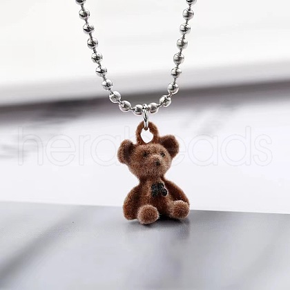 Flocking Bear Alloy Pendant Ball Chain Necklaces FS-WG62F8A-01-1