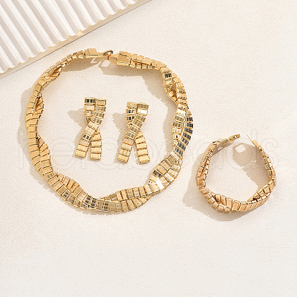 Elegant Middle Eastern Style Iron Twist Bracelets & Earrings & Necklaces Set for Women's Wedding Party DH8891-1