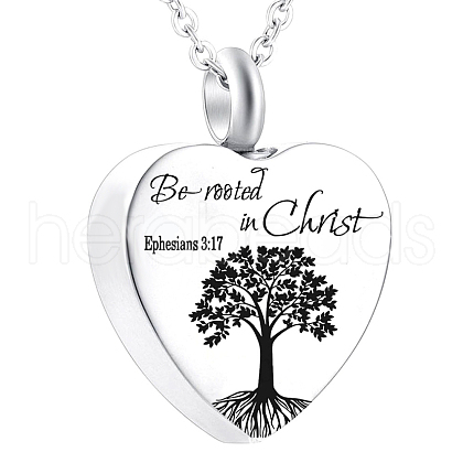 Tarnish Resistant Heart with Tree Urn Ashes Pendant Necklace BOTT-PW0001-089S-1