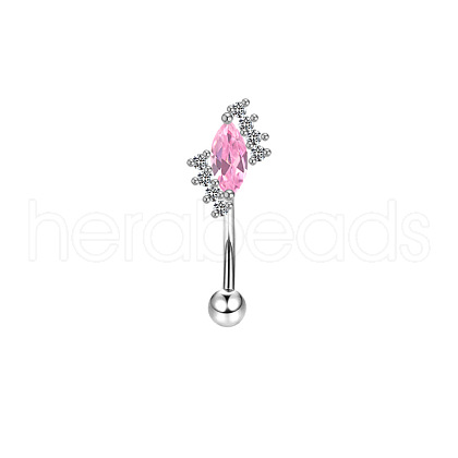 Horse Eye 304 Stainless Steel Pink Cubic Zirconia Eyebrow Curved Barbell Rings WG9A661-02-1