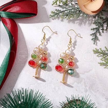 Brass Glass Beads Dangle Earrings EJEW-TA00662-1
