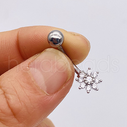 304 Stainless Steel Micro Pave Cubic Zirconia Belly Rings WGADED5-21-1
