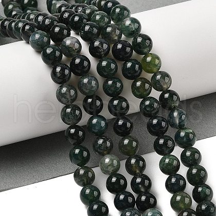 Natural Moss Agate Beads Strands G-A248-A02-01-1