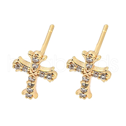 Brass with Micro Pave Cubic Zirconia Stud Earrings EJEW-L211-013G-1