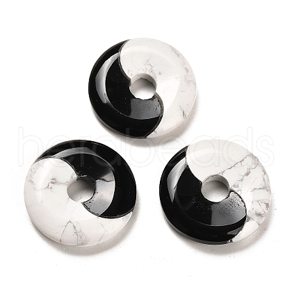 Natural Obsidian & Synthetic White Turquoise Pendants G-M424-16-1
