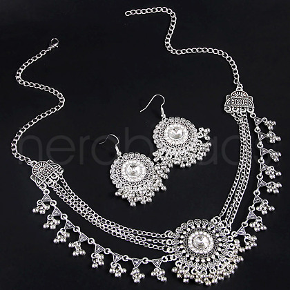 Flower Alloy Rhinestone Pendant Necklace & Dangle Earring Sets FS-WGC5482-02-1