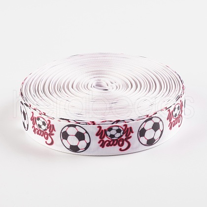 Single Face Word Soccer with Football Printed Polyester Grosgrain Ribbons SRIB-P019-05-1