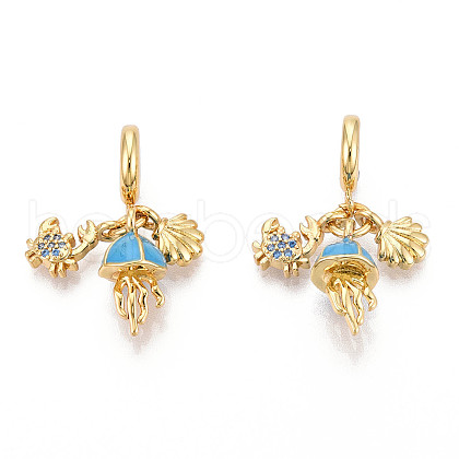 Brass Micro Pave Clear Cubic Zirconia Pendants KK-N271-10G-1