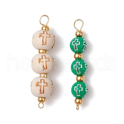 2Pcs 2 Colors Wood and Acrylic Round Beaded Corss Connector Charms PALLOY-JF03424-1