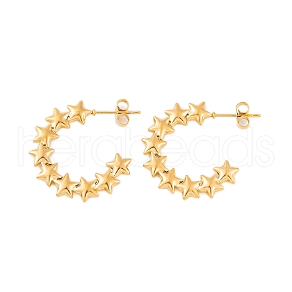 Ion Plating(IP) 304 Stainless Steel Half Hoop Stud Earrings for Women EJEW-P279-03G-1