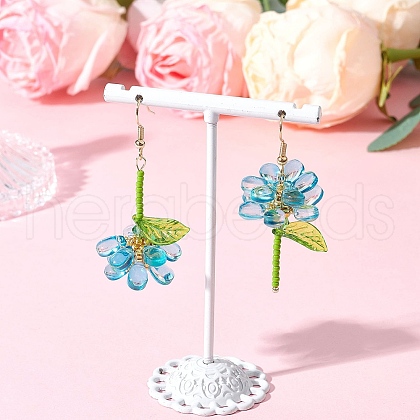 304 Stainless Steel Flower Dangle Earrings EJEW-MZ00461-03-1