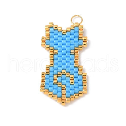 Handmade Glass Seed Beaded Cat Shape Pendants PALLOY-MZ00604-02-1