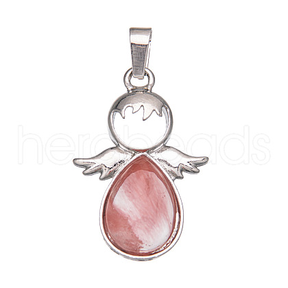 Synthetic Cherry Quartz Glass Pendants PW-WGD154C-12-1