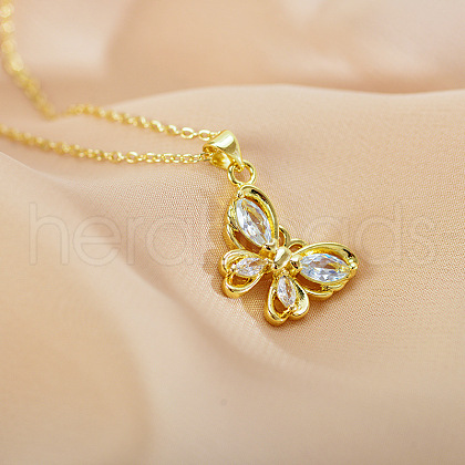 Brass Pave Cubic Zirconia Butterfly Pendant Necklaces FS-WGD20DC-02-1