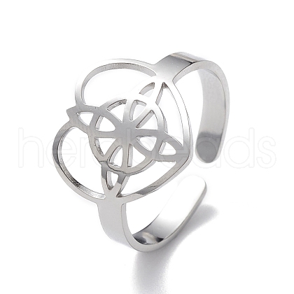 Heart with Sailor's Knot 304 Stainless Steel Open Cuff Ring for Women RJEW-E073-01P-1
