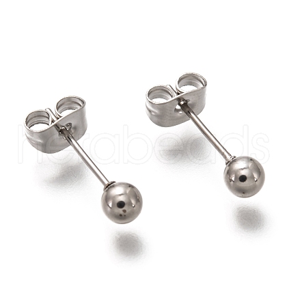 Tarnish Resistant 304 Stainless Steel Ball Stud Earrings EJEW-L254-01D-P-1