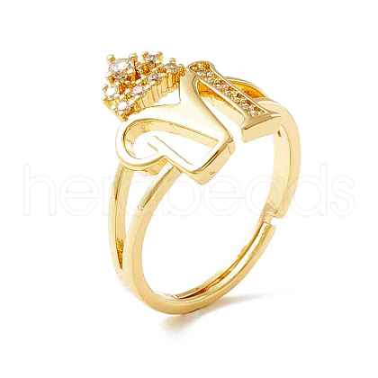 Clear Cubic Zirconia Initial Letter with Crown Adjustable Ring RJEW-M139-17M-1