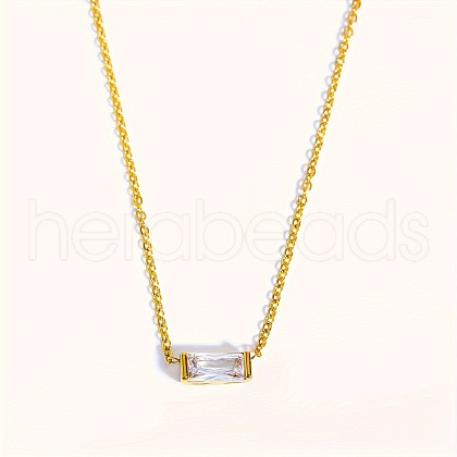 Birthstone Style Brass Cubic Zirconia Baguette Pendant Necklaces for Women FS-WGDF12C-04-1