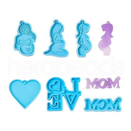 Boutigem 6Pcs 6 Style Mother's Day Theme DIY Pendants Silicone Molds DIY-BG0001-37-1