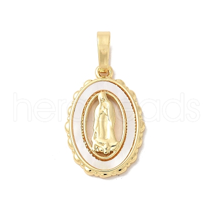 Brass Pave Natural White Shell Pendants KK-S522-07B-G-1