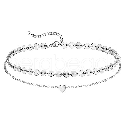 Summer Beach 201 Stainless Steel Sequin Link Chain Heart Link Double Layer Anklets for Women FS-WG8E132-07-1