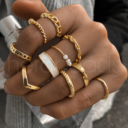 10Pcs Alloy Oval Chain Finger Rings WG2E3D2-06-1