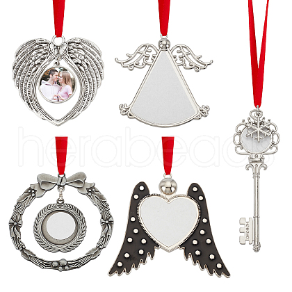 AHADERMAKER 5 Sets 5 Styles Zinc Alloy Heat Transfer Sublimation Blank Pendant Decorations AJEW-GA0007-53-1