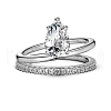 Anti-Tarnish Rhodium Plated 925 Sterling Silver Teardrop Finger Rings RJEW-Z040-07P-2